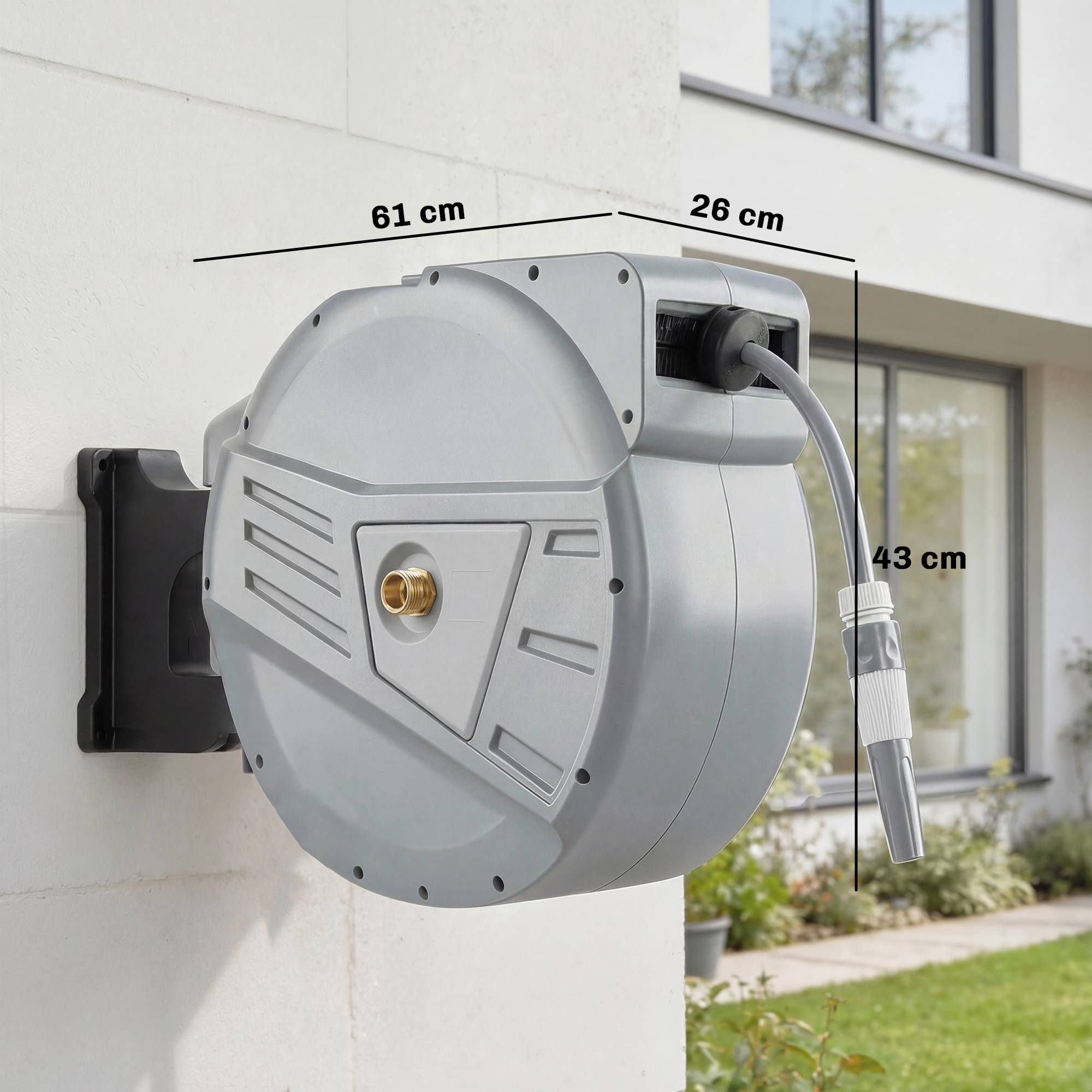 ComfortXL - Enrouleur tuyau arrosage mural PP gris 40+2 m Ø15 mm pivotant 180° rétractable - ComfortXL Outdoor Living - Image 4
