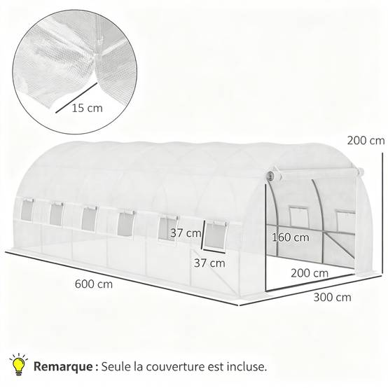 Film de remplacement 600x300x200cm avec porte frontale, 12 fenêtres résistant à la déchirure - Image 3