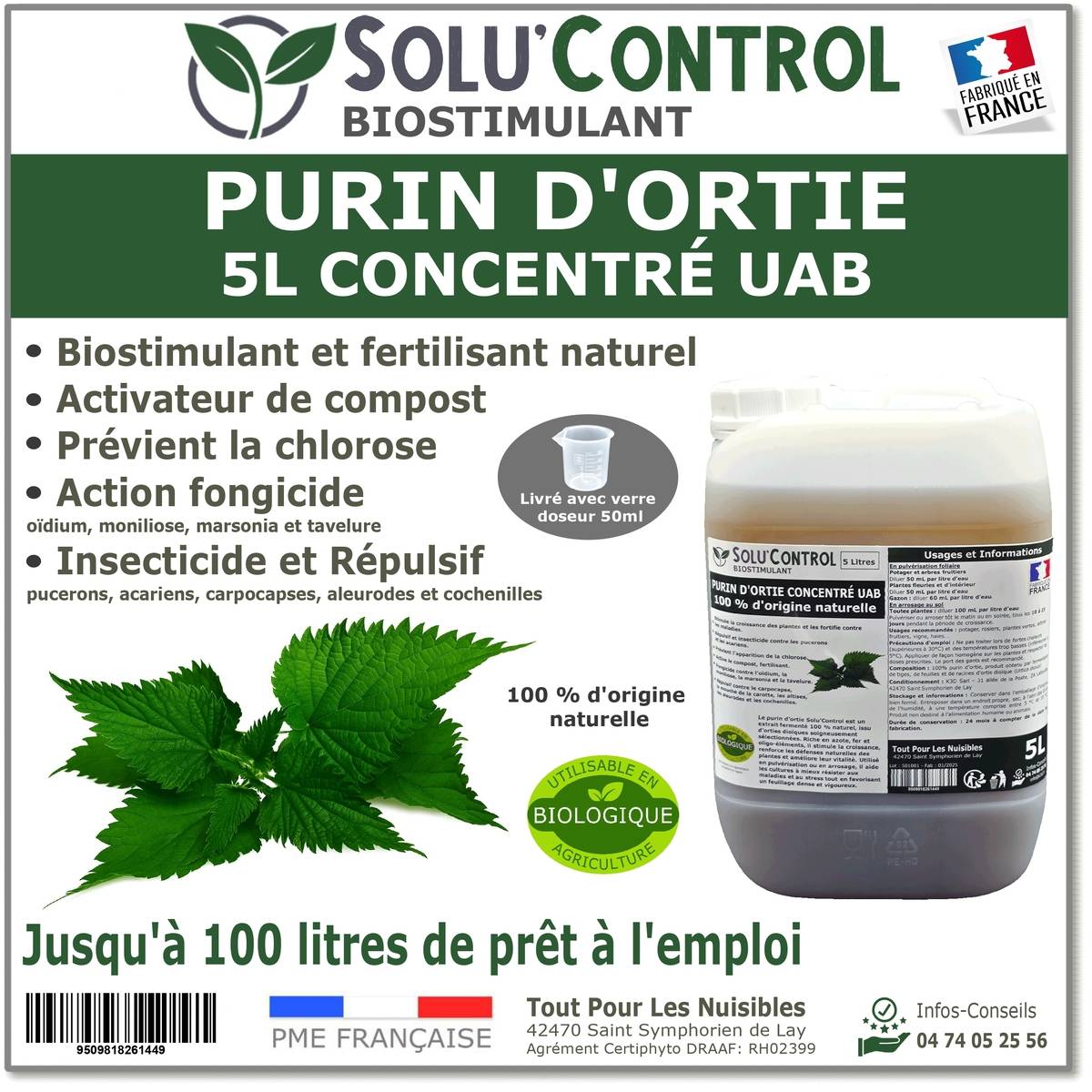 Tout pour les nuisibles - SOLU'CONTROL - Purin d’Ortie Naturel – 5L – Produit Végétal – Stimule la Croissance et Renforce les Plantes - Image 1