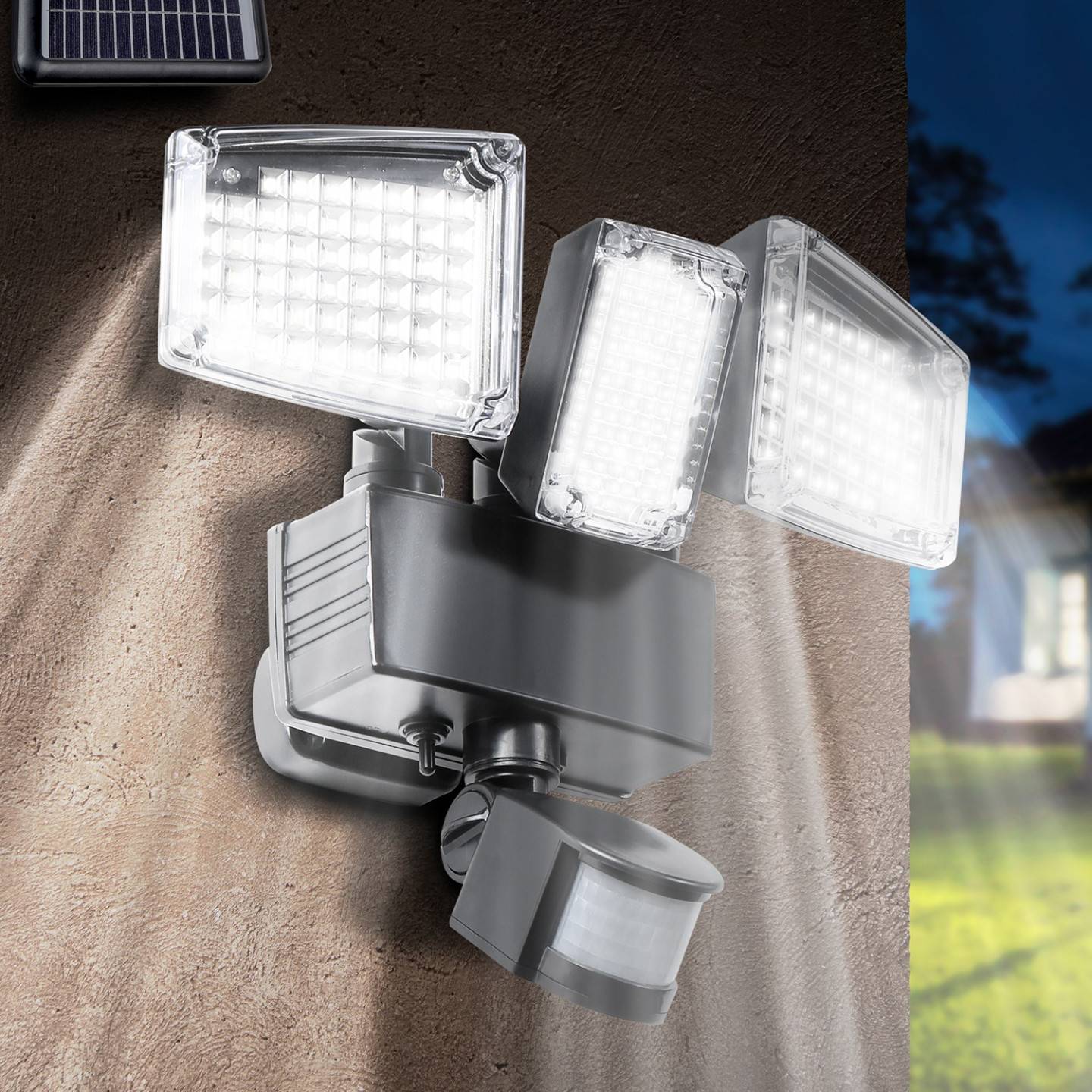 Projecteur solaire 3 têtes 178 LED détecteur de mouvement - Image 1