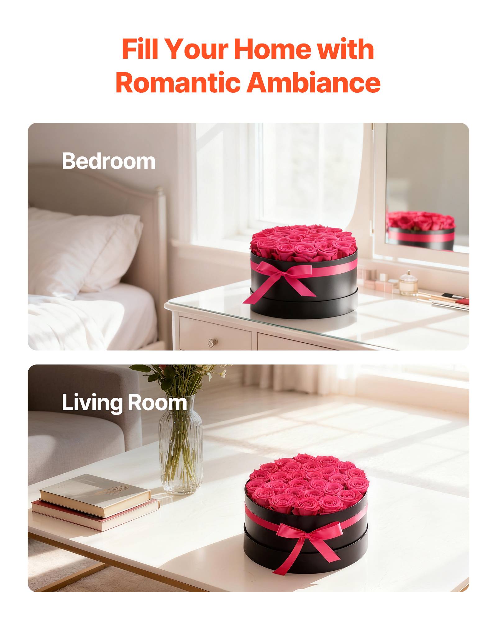 VEVOR Rose Éternelle Fleurs Éternelles Préservées 27 PCS Boîte Ronde Rouge Rose - Image 6
