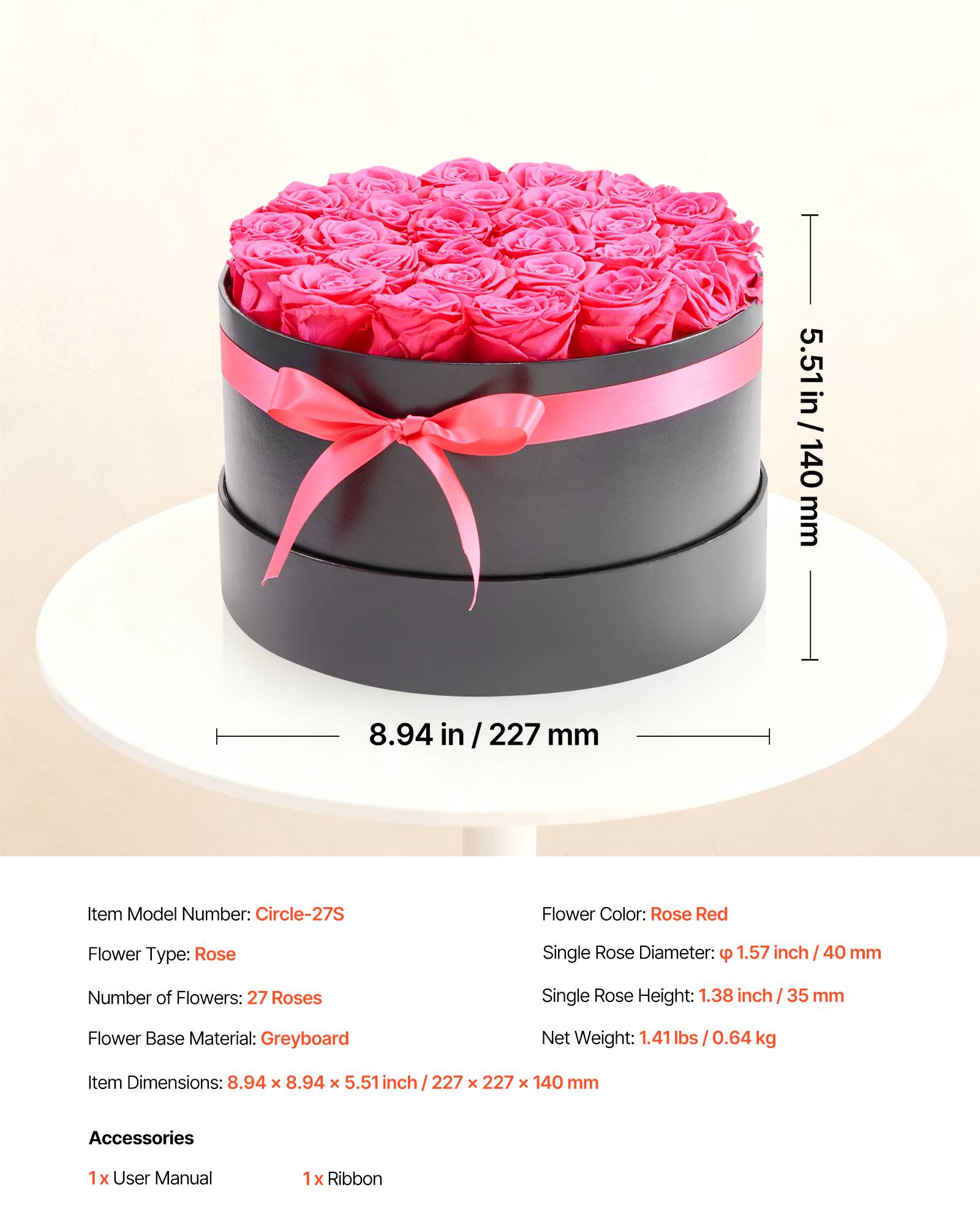 VEVOR Rose Éternelle Fleurs Éternelles Préservées 27 PCS Boîte Ronde Rouge Rose - Image 7