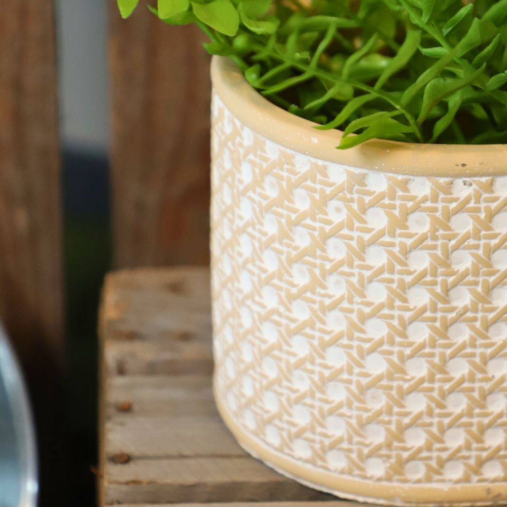 Jardinière "Cannage" béton beige et blanc 26.5 x 15 x 13 cm Chemin de campagne - Image 3