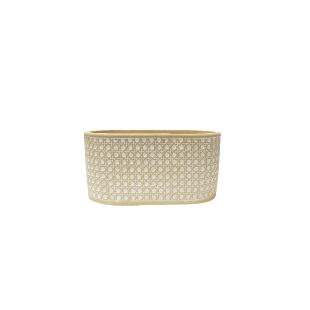 Jardinière "Cannage" béton beige et blanc 26.5 x 15 x 13 cm Chemin de campagne - Image 1