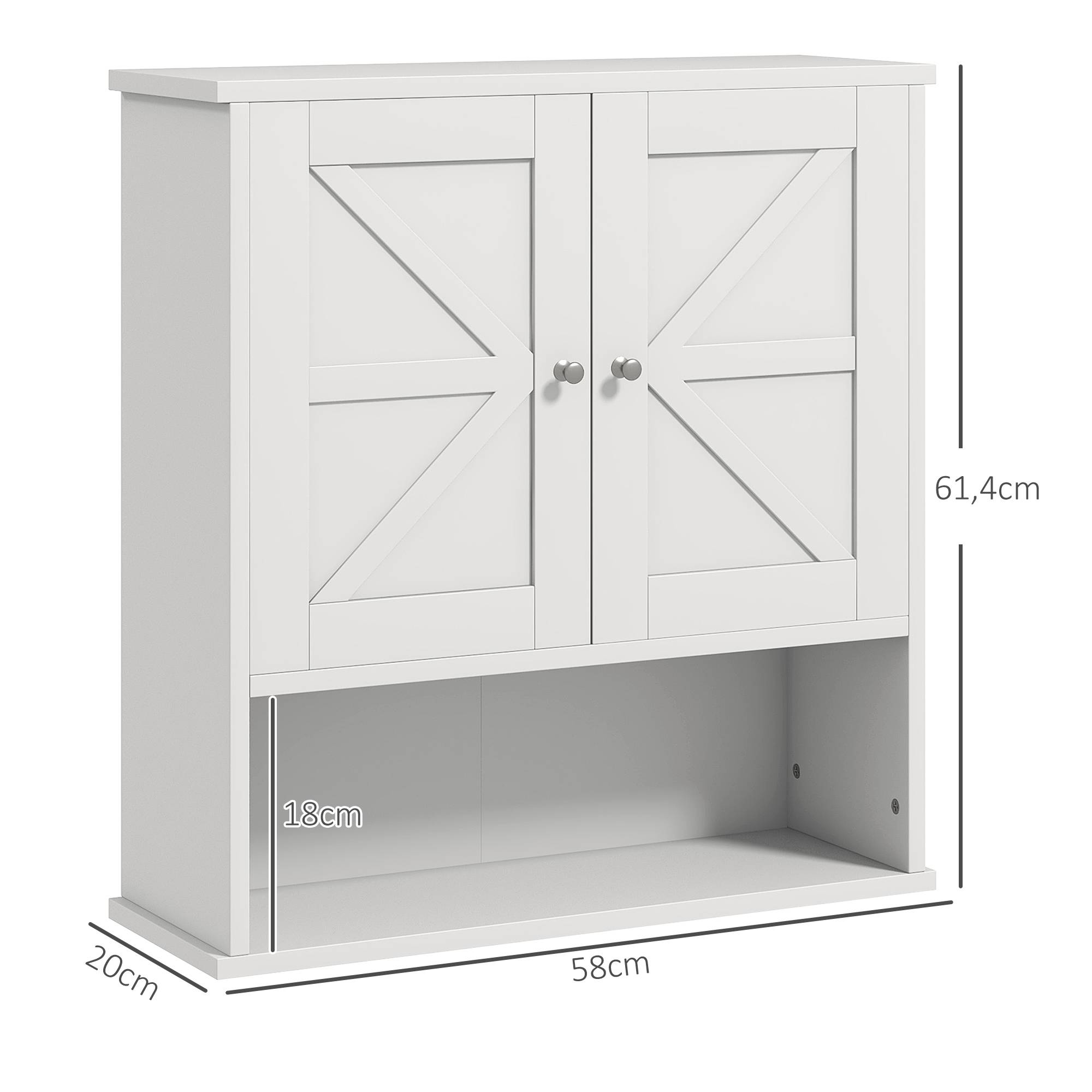 Sans Marque - Meuble salle bain mural rustique compartiment réglable 2 portes blanches - Image 5
