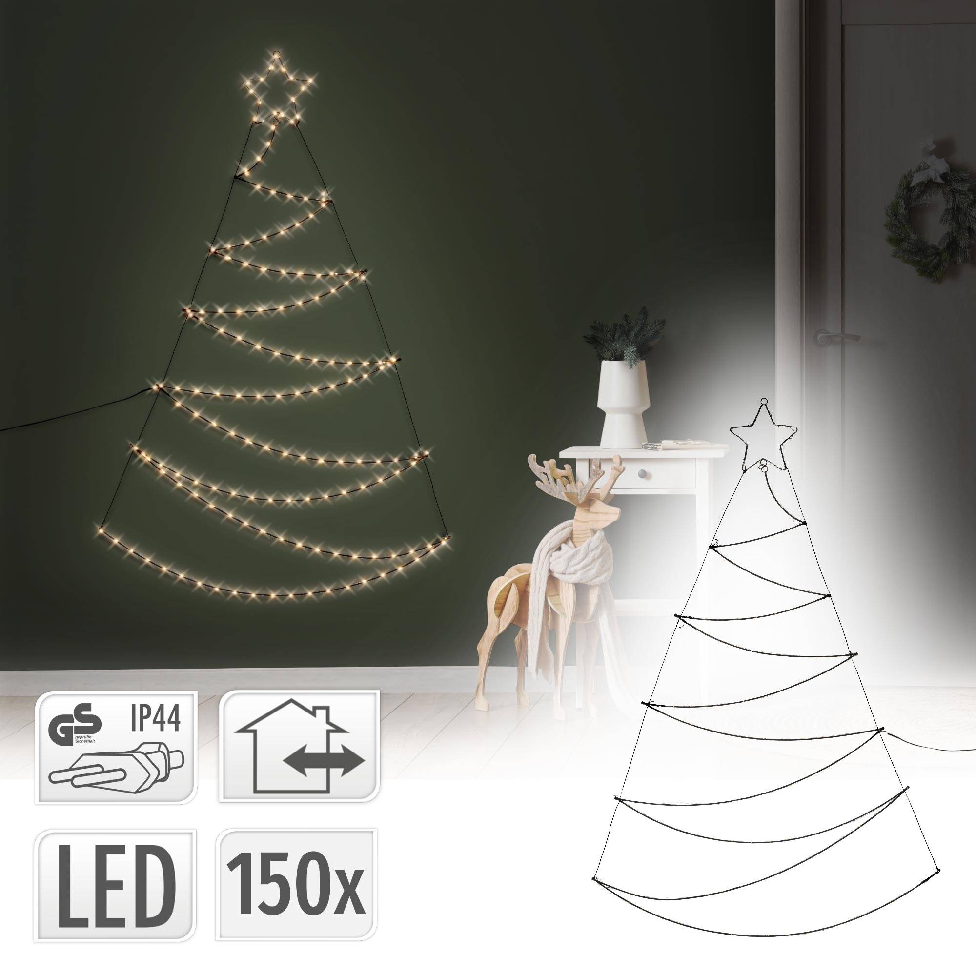 Ecd-Germany - Sapin de Noël LED arbre de lumière décoration d'hiver blanc chaud 150 LED IP-44 - Image 2