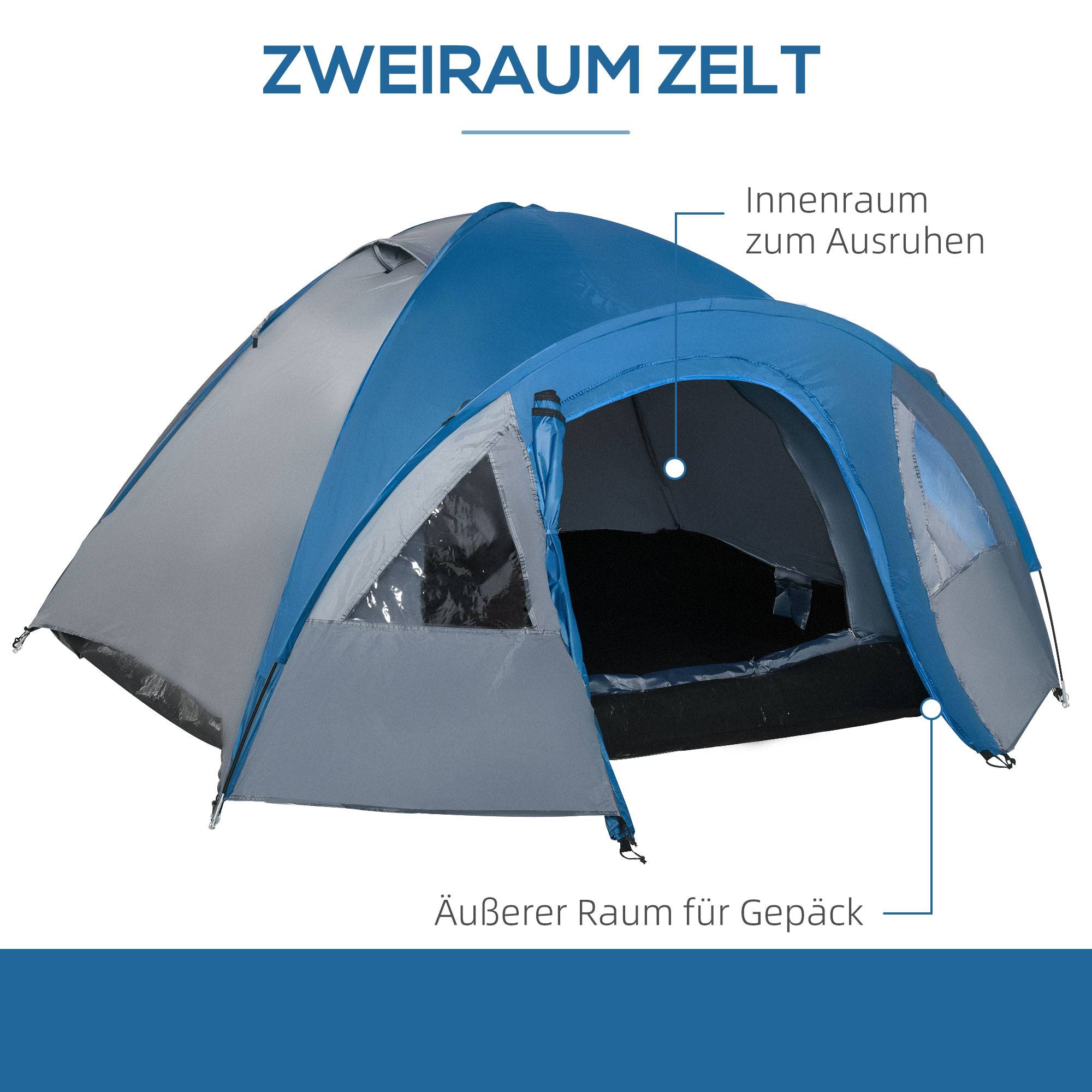 Sans Marque - Tente camping 3 pers., utilisable toute l'année, 3,00x2,50x1,30m, bleu+gris - Image 7