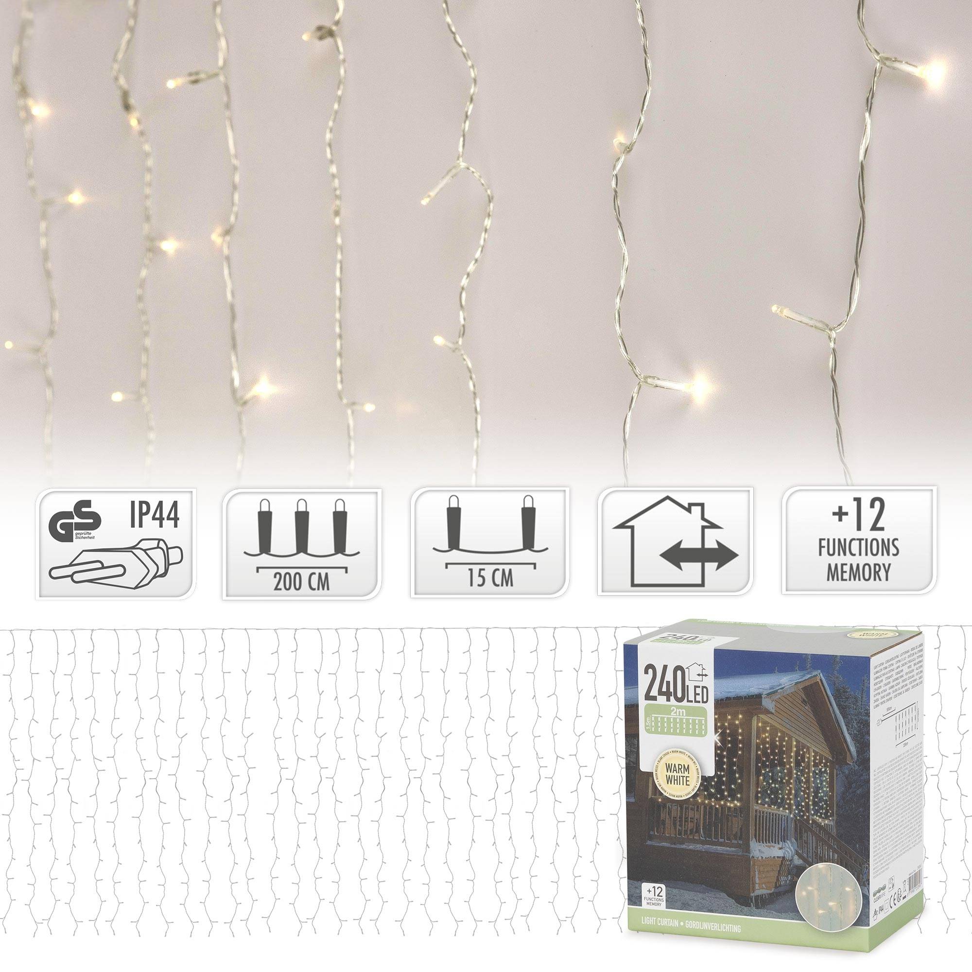 Ecd-Germany - Rideau pendant lumineux de Noël 240 LED blanc chaud IP44 2m intérieur/extérieur - Image 9