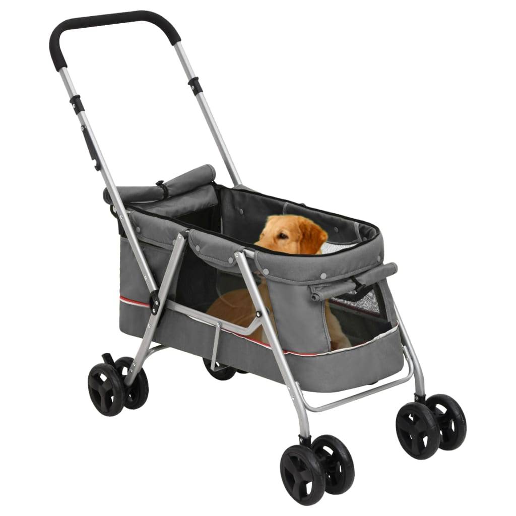 Poussette pour chien tissu de lin gris 100 x 49 x 96 cm - PANGIVO - Image 2