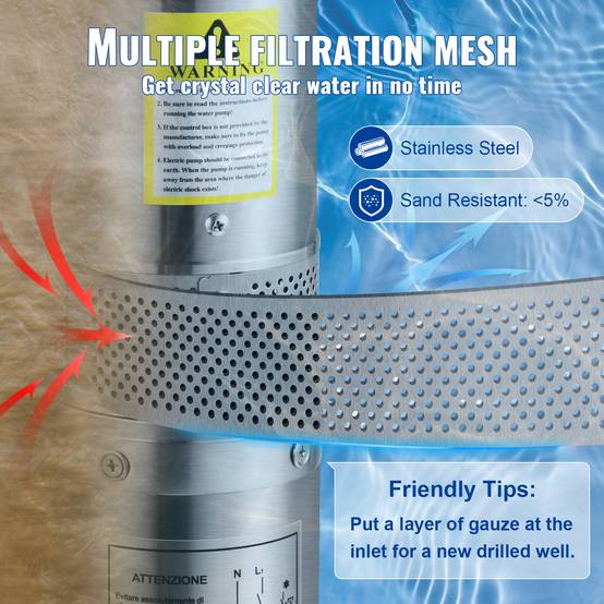 VEVOR Pompe Immergée Pompe à Eau pour Puits Profond Inox 550 W 50 L/min 89 m - Image 6