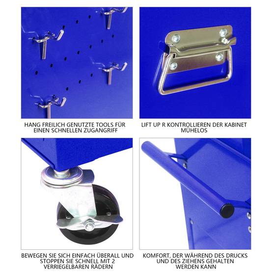 Servante d'Atelier Modulable 2 en 1 Bleue, 6 Tiroirs et Coffre Amovible à Roulettes – ComfortXL Outdoor Living - Image 6