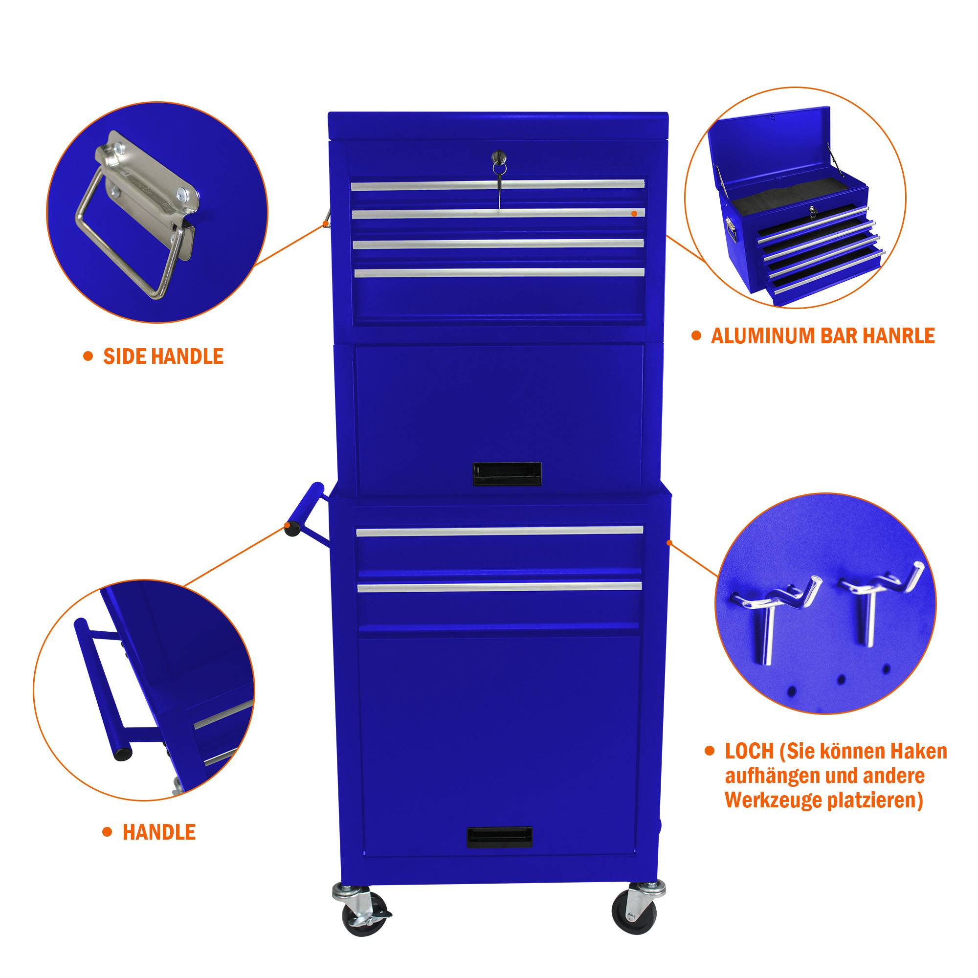 Servante d'Atelier Modulable 2 en 1 Bleue, 6 Tiroirs et Coffre Amovible à Roulettes – ComfortXL Outdoor Living - Image 5