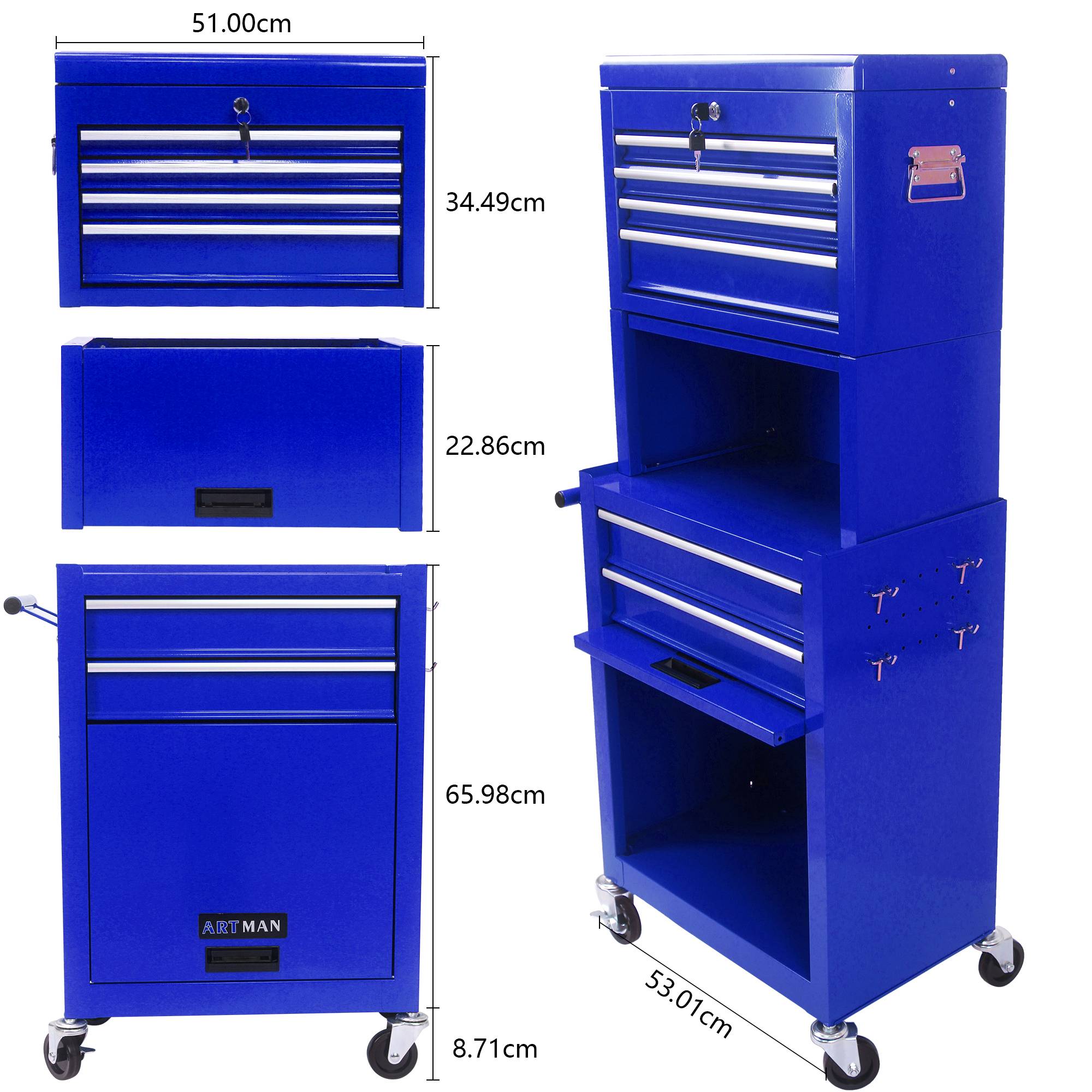 Servante d'Atelier Modulable 2 en 1 Bleue, 6 Tiroirs et Coffre Amovible à Roulettes – ComfortXL Outdoor Living - Image 3