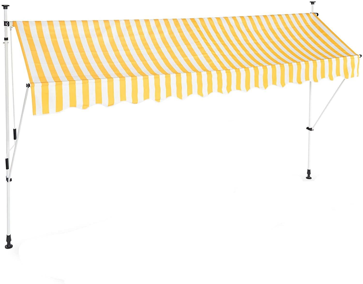 Helloshop26 - Store banne télescopique de balcon manivelle hauteur réglable résistant uv polyester acier 350 x 120 cm blanc et jaune - Image 1