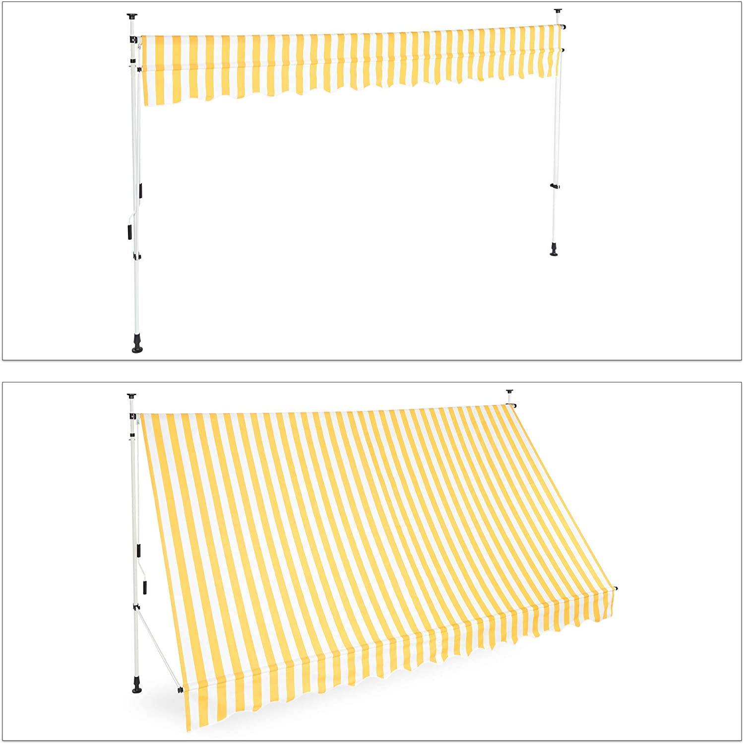 Helloshop26 - Store banne télescopique de balcon manivelle hauteur réglable résistant uv polyester acier 350 x 120 cm blanc et jaune - Image 2