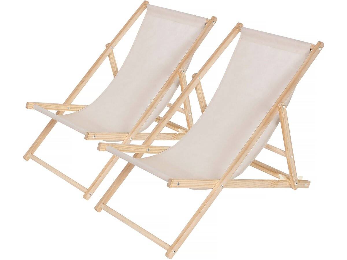 Habitat Et Jardin - Lot De 2 Transats En Bois "chilienne" - 107 X 56.5 X 81 Cm - Ecru -habitat Et Jardin - Image 1