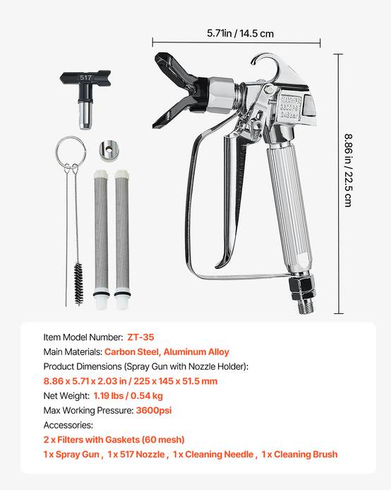 VEVOR Pistolet peinture sans air, 248 bar, embout 517, kit joints, filtres, nettoyage. - Image 7