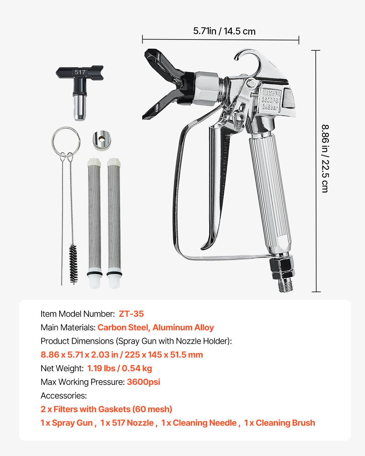 VEVOR Pistolet peinture sans air, 248 bar, embout 517, kit joints, filtres, nettoyage. - Image 7