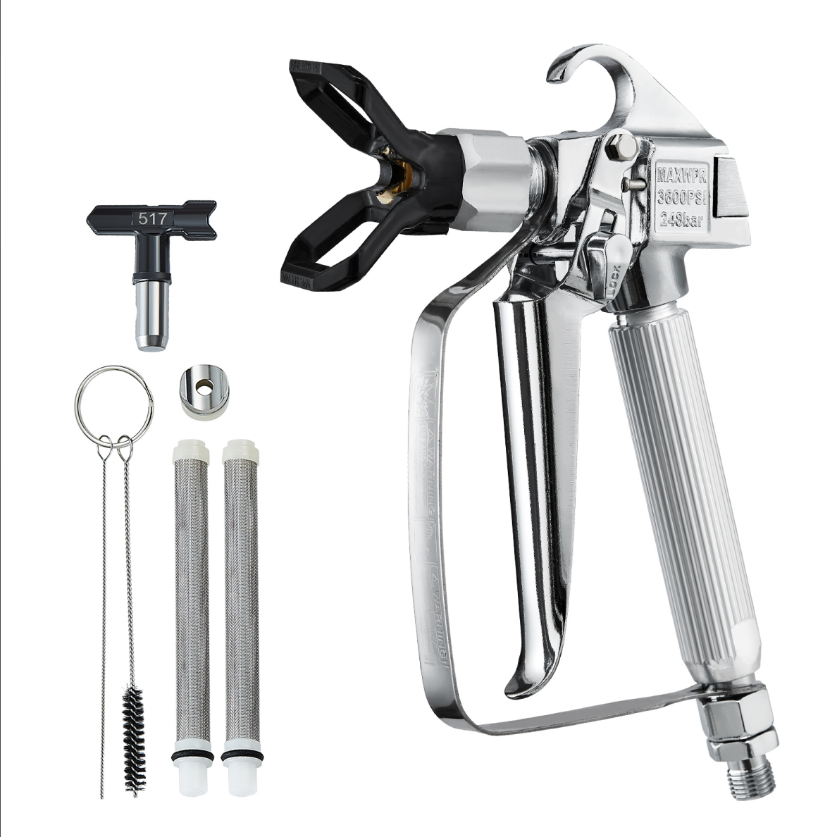 VEVOR Pistolet peinture sans air, 248 bar, embout 517, kit joints, filtres, nettoyage. - Image 1