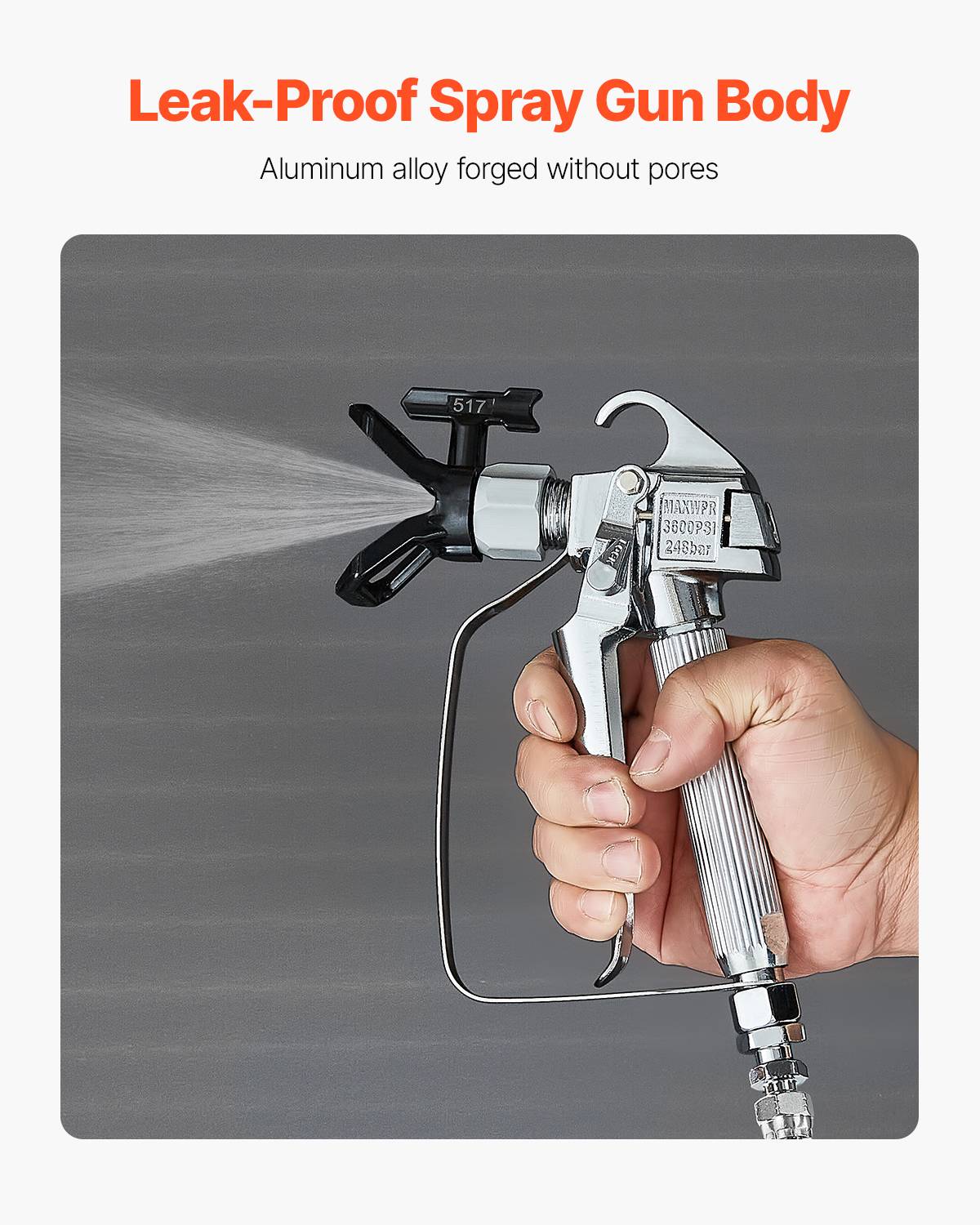 VEVOR Pistolet peinture sans air, 248 bar, embout 517, kit joints, filtres, nettoyage. - Image 3