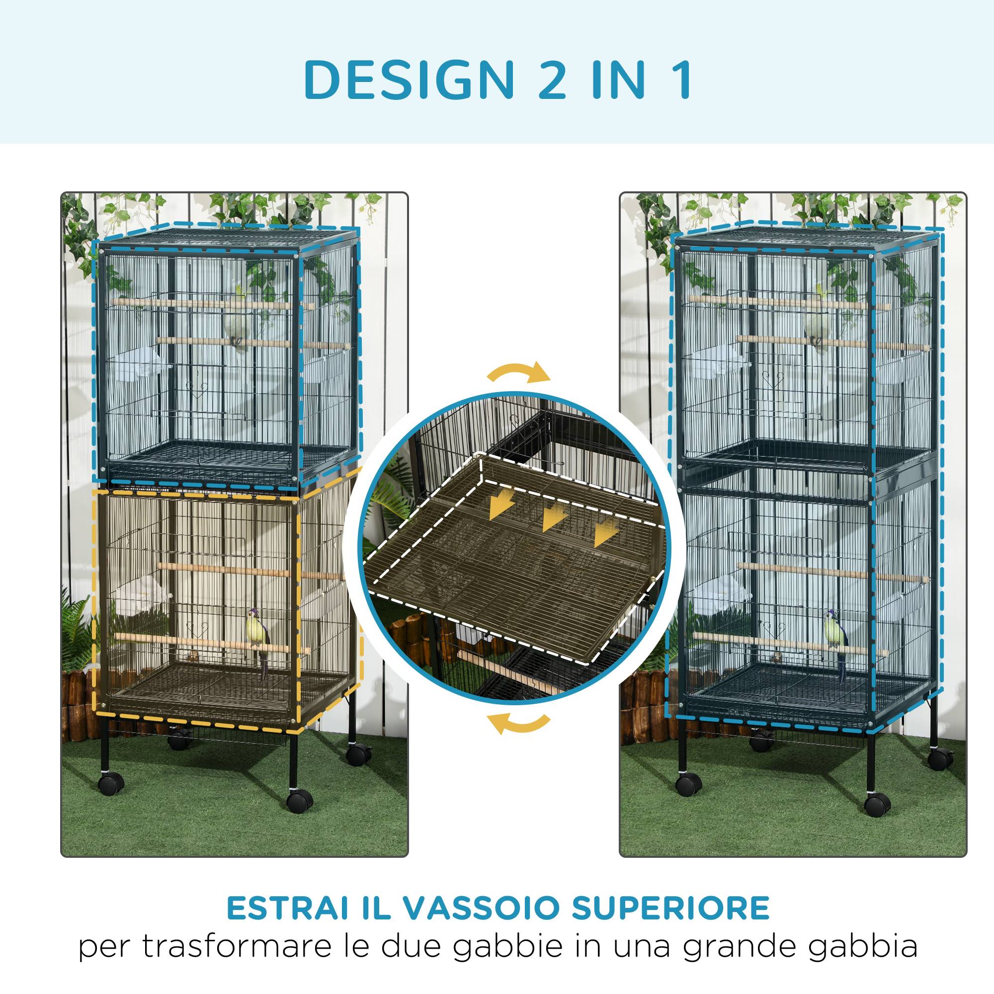 Cage volière pour oiseaux d'intérieur avec roues et bacs amovibles, 51,5x50x140 cm, noir - Image 6
