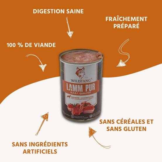 Wildfang - Wildfang - Agneau de nourriture humide Pure - Qualité du barf - 1 x 400g - Image 3
