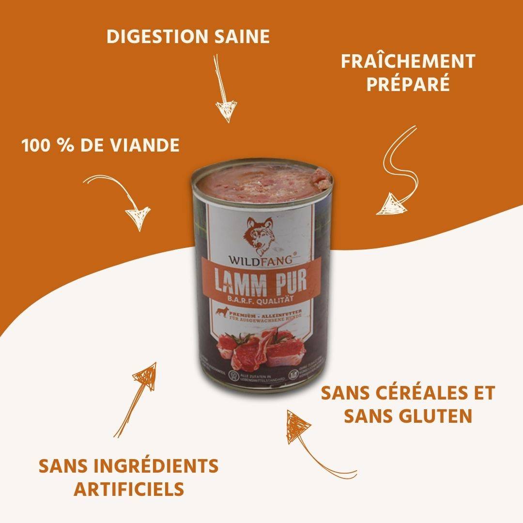 Wildfang - Wildfang - Agneau de nourriture humide Pure - Qualité du barf - 1 x 400g - Image 3