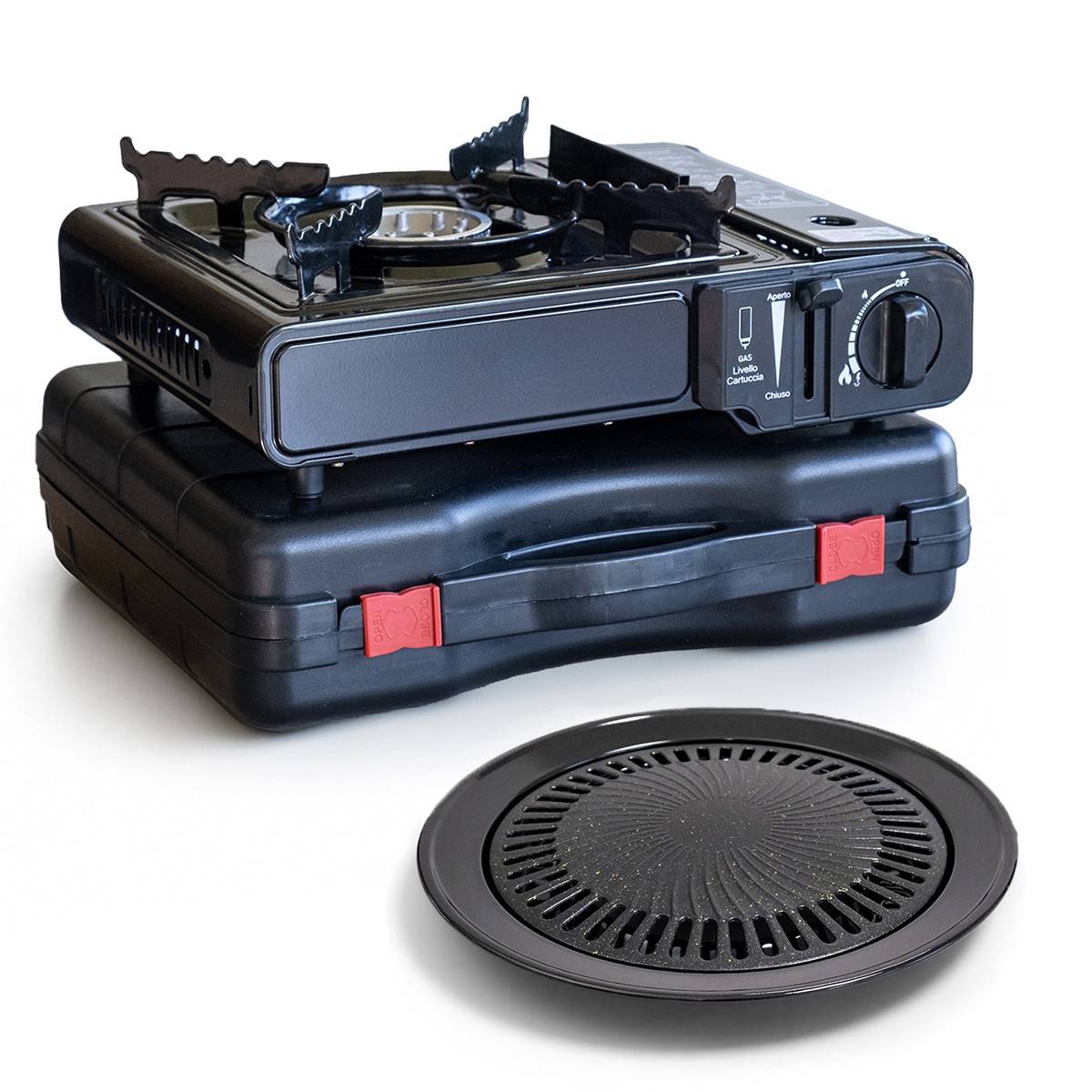 Réchaud gaz camping 2200W 1 feu + Grill Barbecue - Image 1