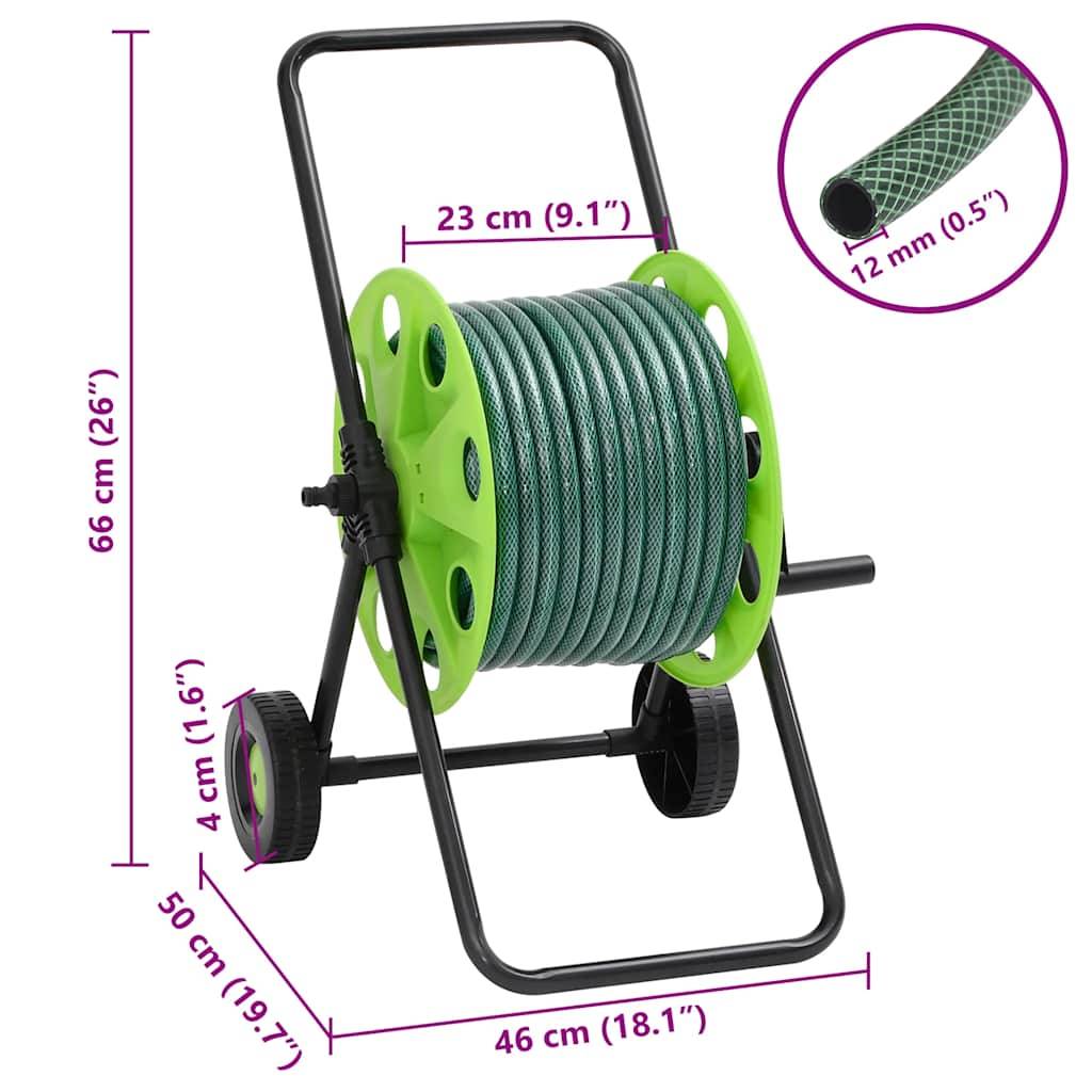 Chariot enrouleur avec tuyau acier galvanisé et PVC vert 46 x 50 x 66 cm - PANGIVO - Image 9