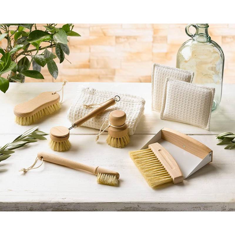 Mini pelle et balayette de table en bois et métal - Blanc et bois - L 15,5 x l 11 cm - Gamme Nature Vintage - Image 2