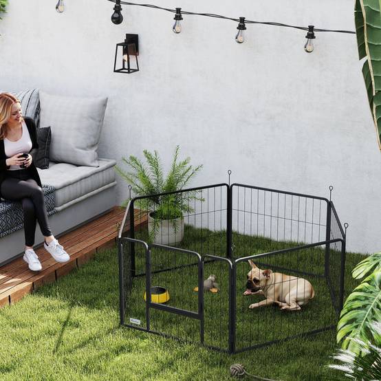 Parc pour chien à 6 panneaux, 60 cm de haut, avec porte, pour une utilisation intérieure et extérieure, noir - Image 3