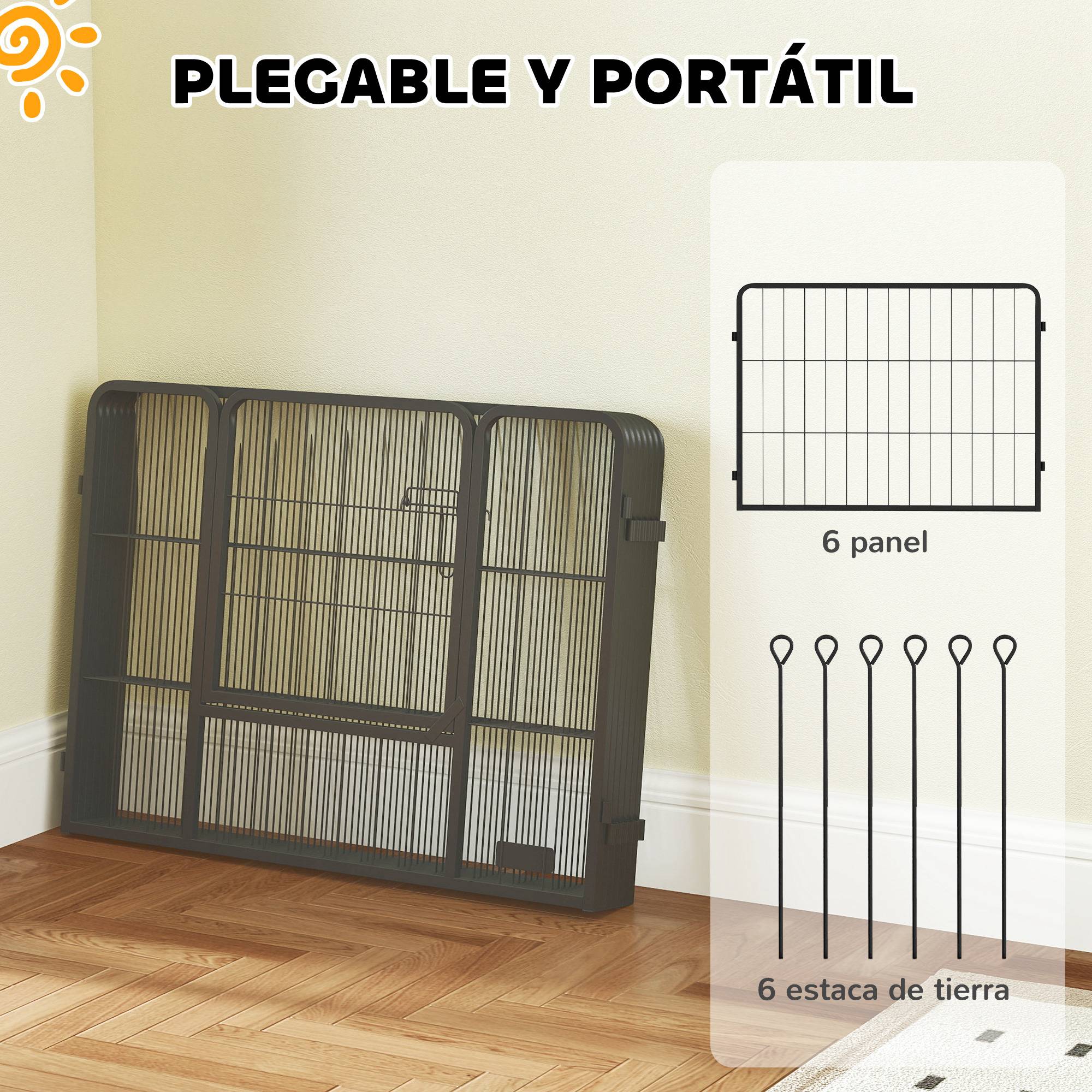 Parc pour chien à 6 panneaux, 60 cm de haut, avec porte, pour une utilisation intérieure et extérieure, noir - Image 8