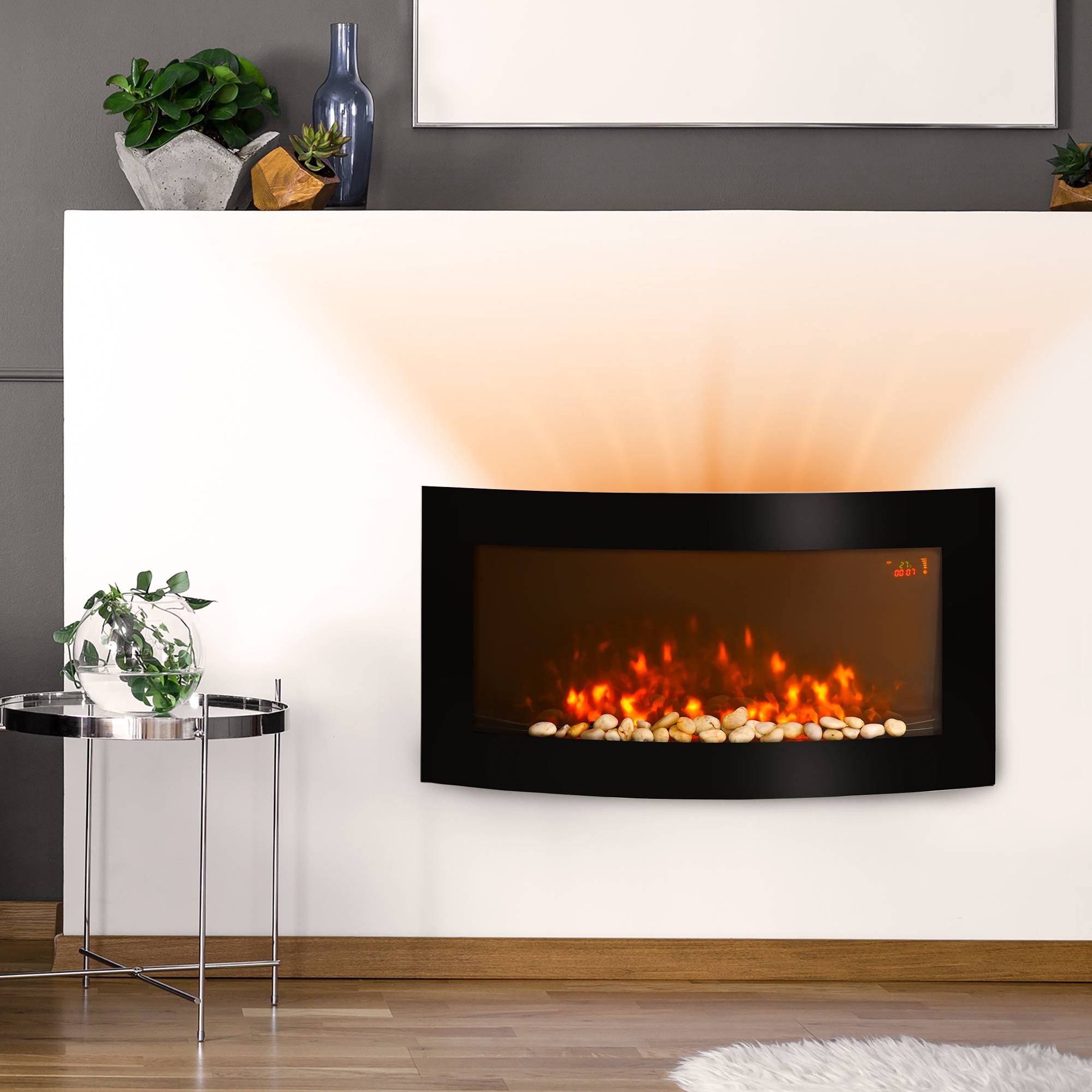 Sans Marque - Cheminée électrique,Cheminée murale 89cm LED 7 couleurs 1000/2000W minuterie thermostat télécommande noir - Image 3