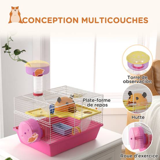 Cage pour rongeur acier et plastique rose 34 x 27 x 25 cm - PANGIVO - Image 7