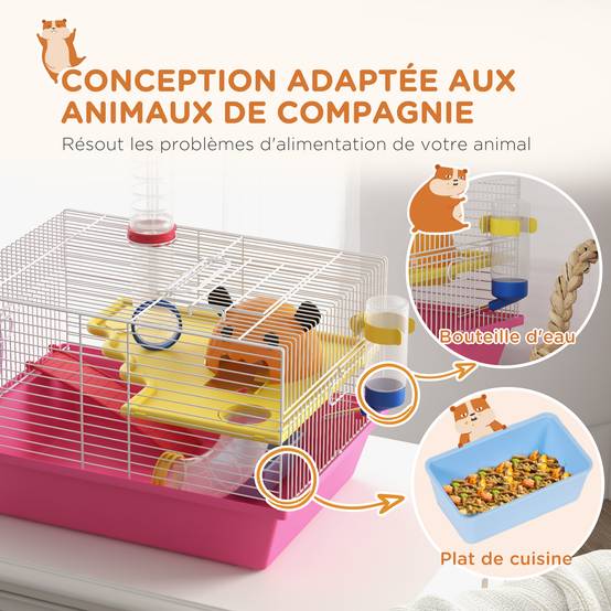 Cage pour rongeur acier et plastique rose 34 x 27 x 25 cm - PANGIVO - Image 9