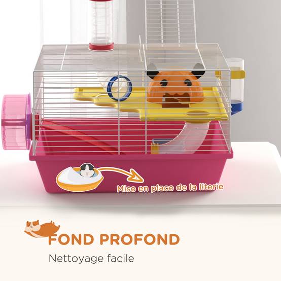 Cage pour rongeur acier et plastique rose 34 x 27 x 25 cm - PANGIVO - Image 8