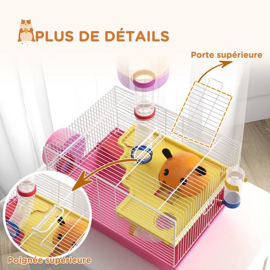 Cage pour rongeur acier et plastique rose 34 x 27 x 25 cm - PANGIVO - Image 10