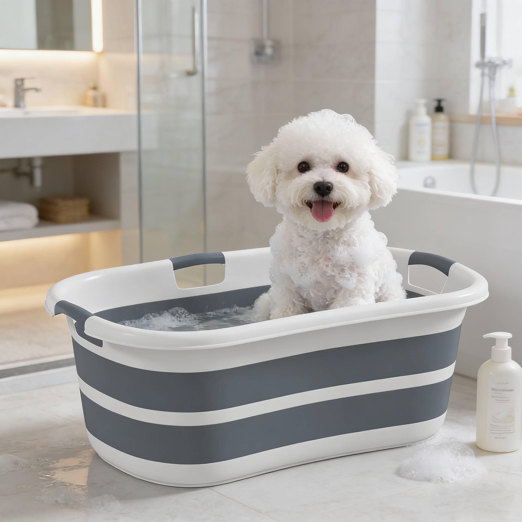 ComfortXL - Baignoire chien pliable PP TPE 66x44x25 cm grise 27 L portable avec vidange - ComfortXL Outdoor Living - Image 3