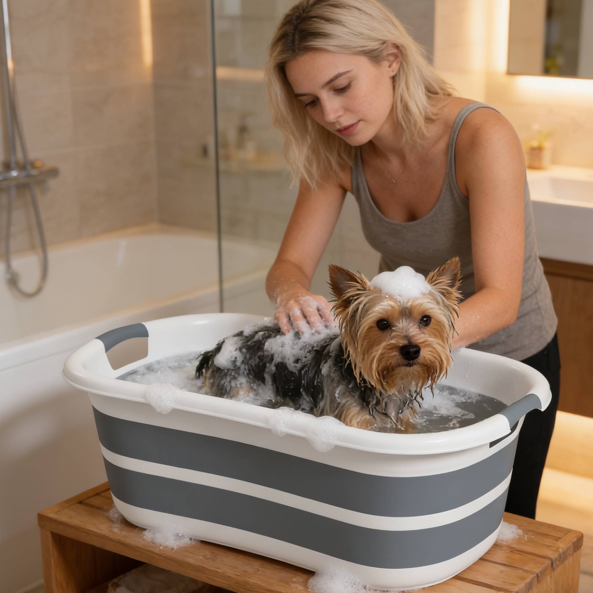 ComfortXL - Baignoire chien pliable PP TPE 66x44x25 cm grise 27 L portable avec vidange - ComfortXL Outdoor Living - Image 8
