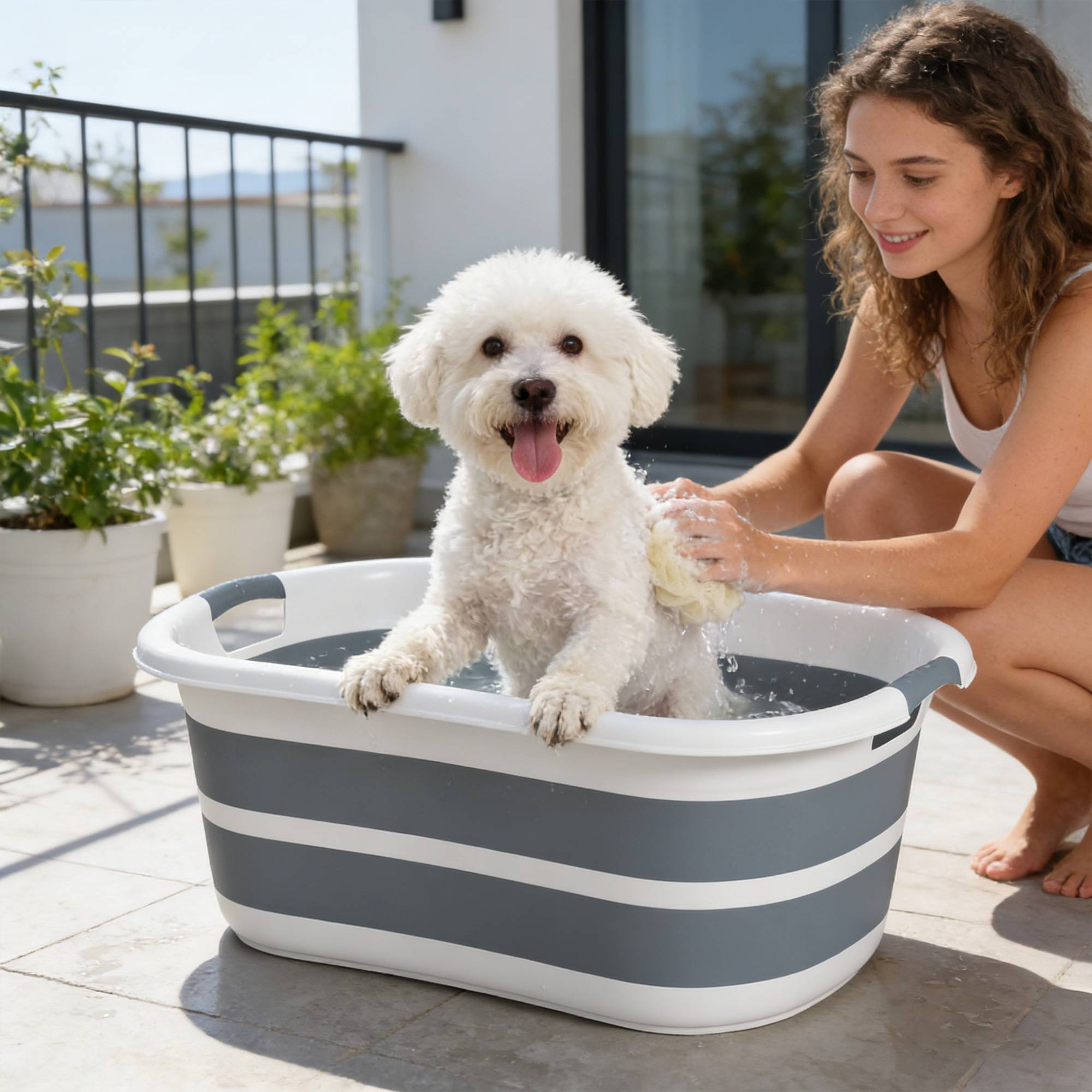 ComfortXL - Baignoire chien pliable PP TPE 66x44x25 cm grise 27 L portable avec vidange - ComfortXL Outdoor Living - Image 2