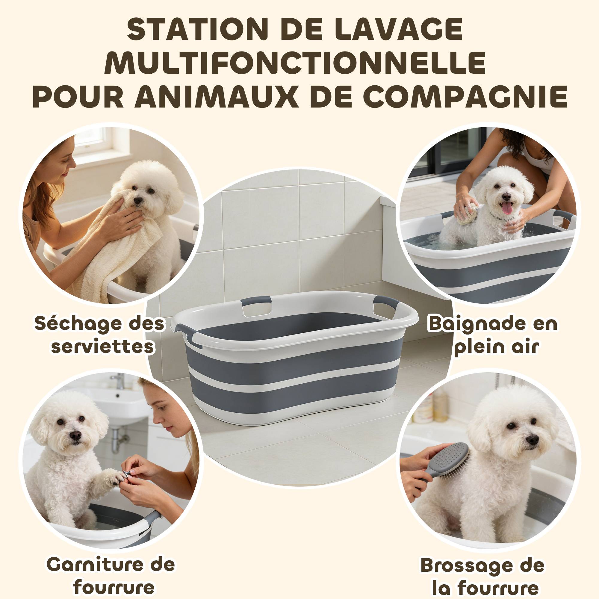 ComfortXL - Baignoire chien pliable PP TPE 66x44x25 cm grise 27 L portable avec vidange - ComfortXL Outdoor Living - Image 5