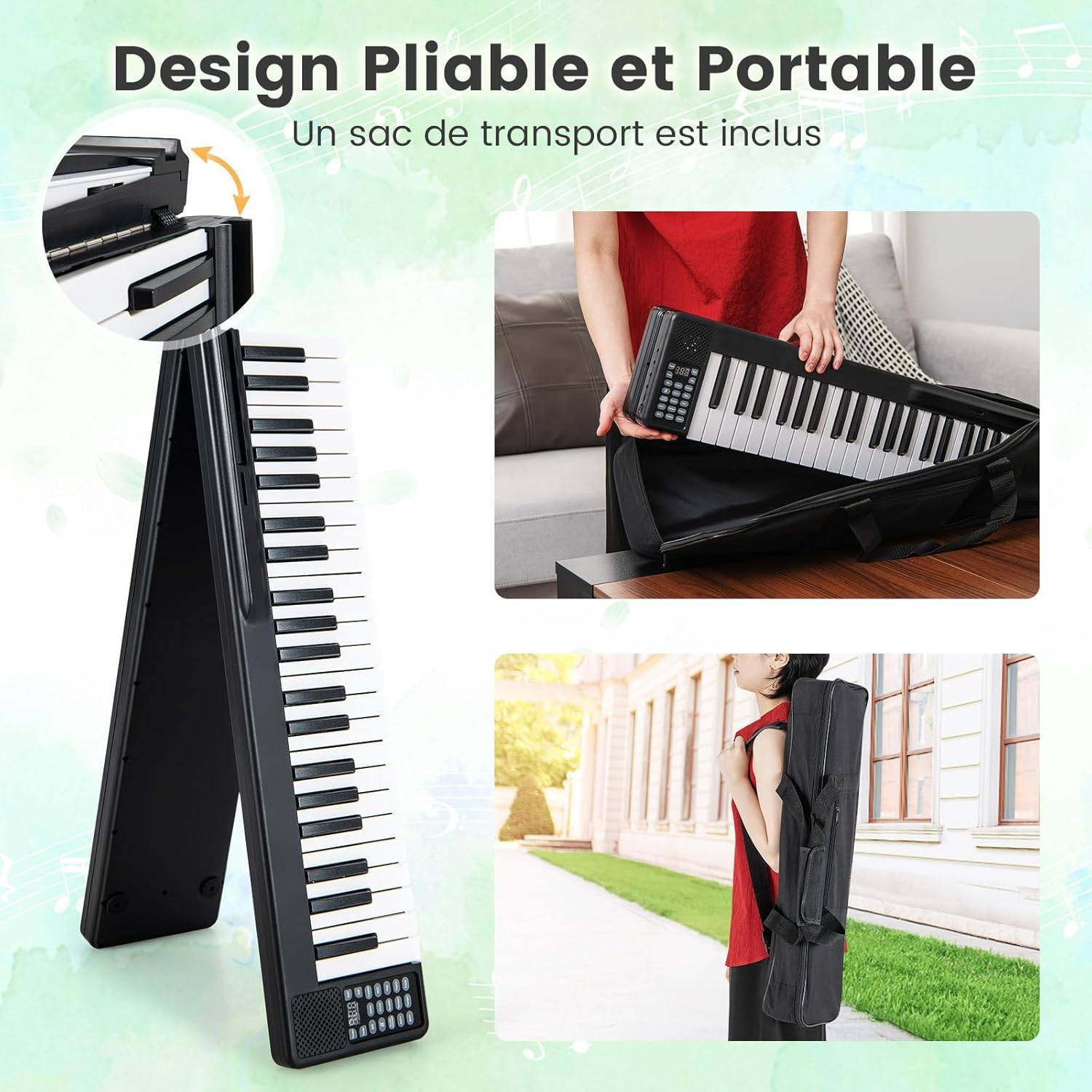 Piano Numérique 88 Touches de Taille Complète Portable COSTWAY-Source Audio DREAM-Clavier Double-Pédale Sustain-MIDI Casque-Marron - Instruments de musique
