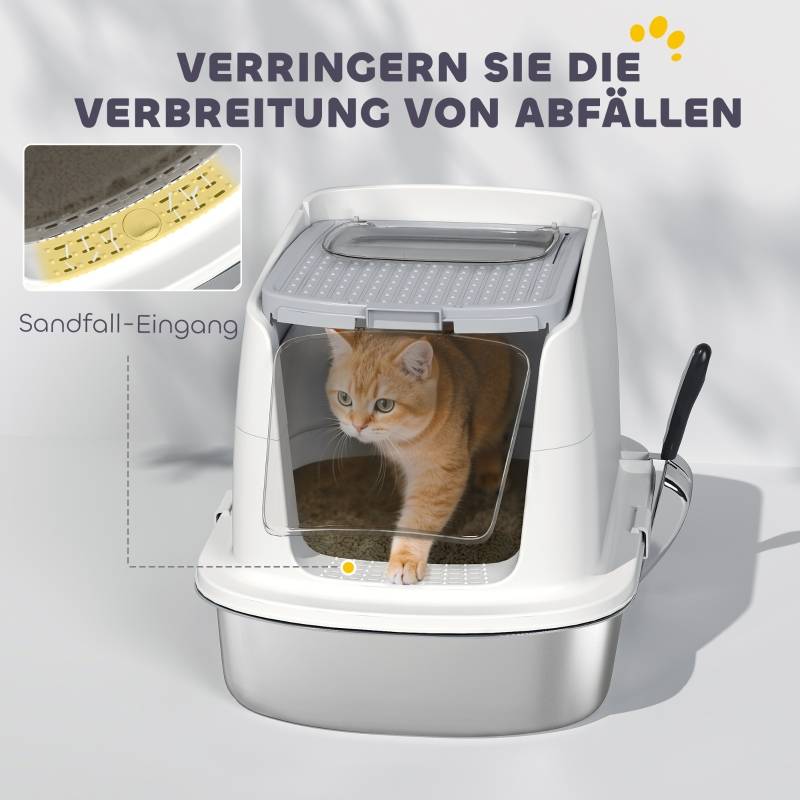 ComfortXL - Maison Toilette Chat Inox Fermée Anti-Odeur Double Sortie Blanc - ComfortXL Pet Living - Image 6