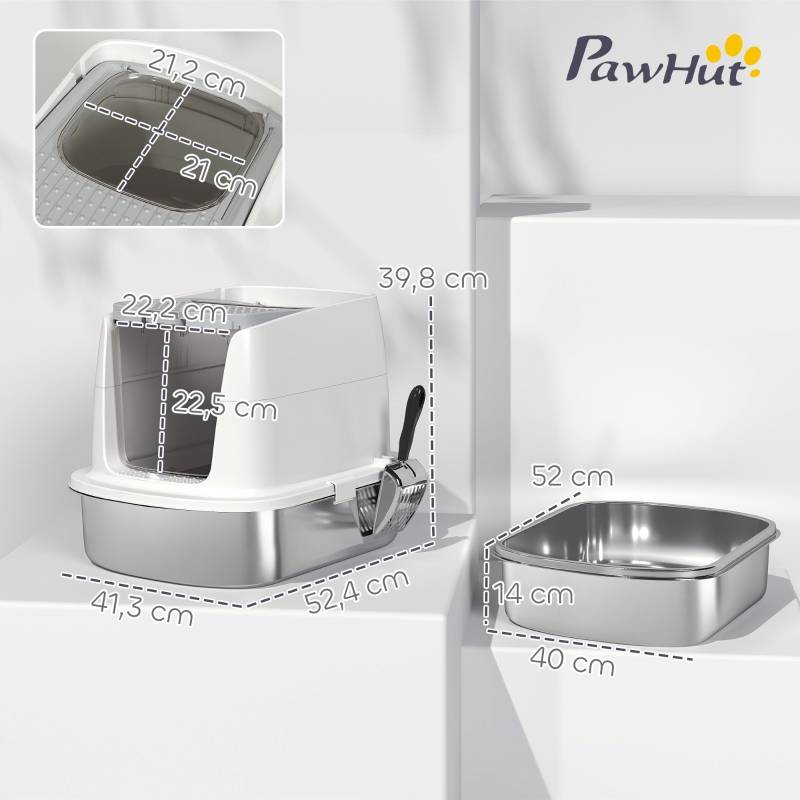 ComfortXL - Maison Toilette Chat Inox Fermée Anti-Odeur Double Sortie Blanc - ComfortXL Pet Living - Image 3