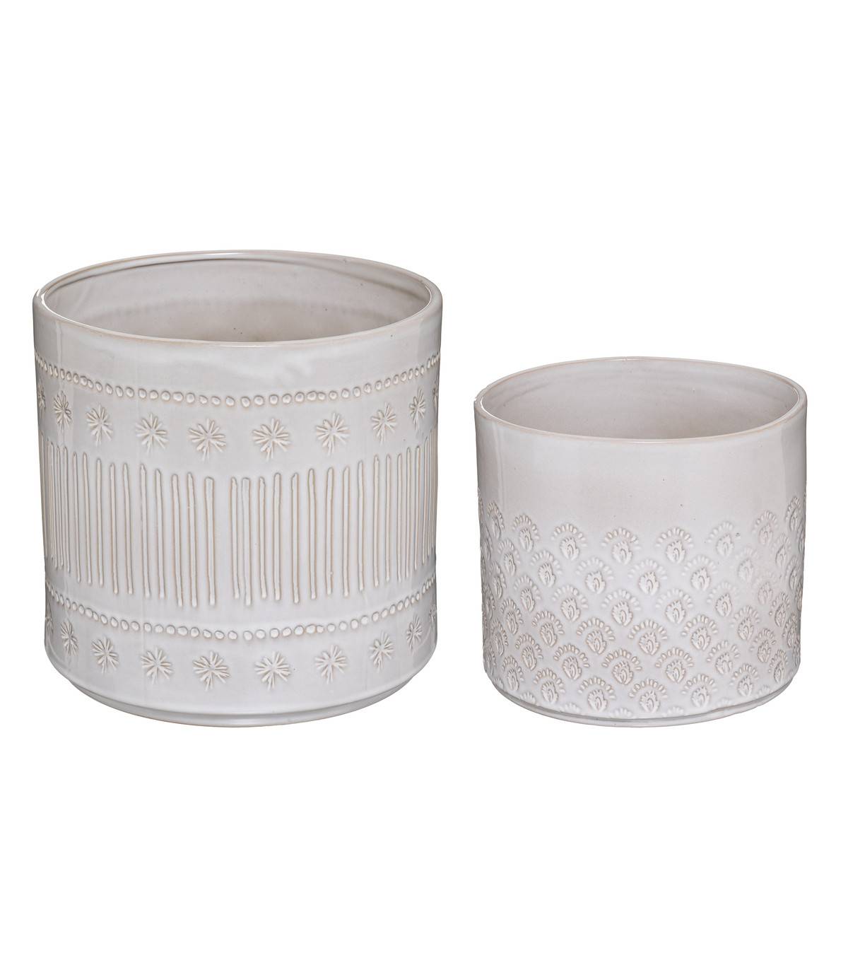 Set de 2 Pots en Céramique Ivoire décorée D 25 cm et D 20 cm - Image 1