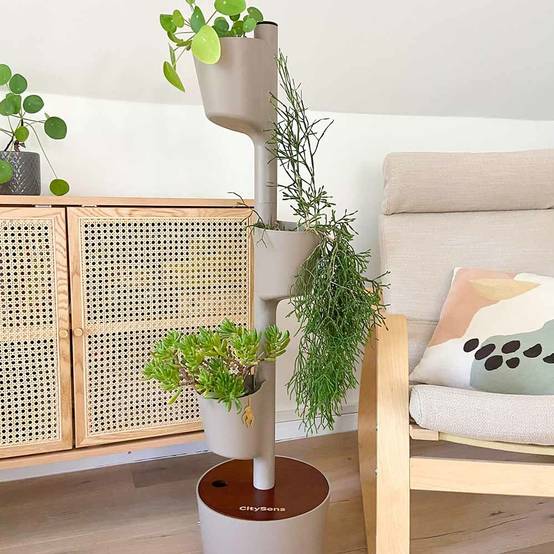 Jardinière verticale CitySens couleur écorce et bois Teka avec 3 pots et arrosage automatique Wi-Fi - Image 3