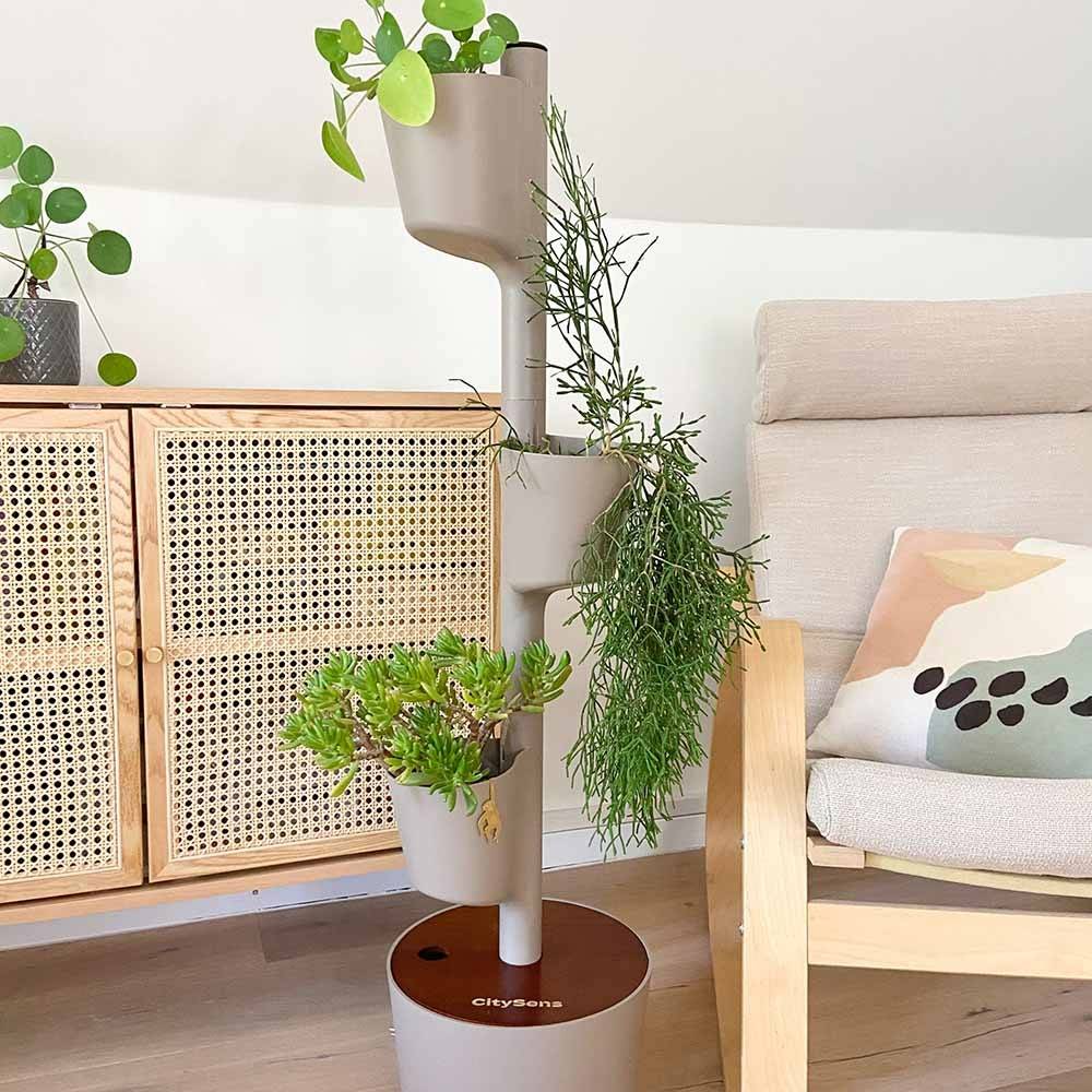 Jardinière verticale CitySens couleur écorce et bois Teka avec 3 pots et arrosage automatique Wi-Fi - Image 3