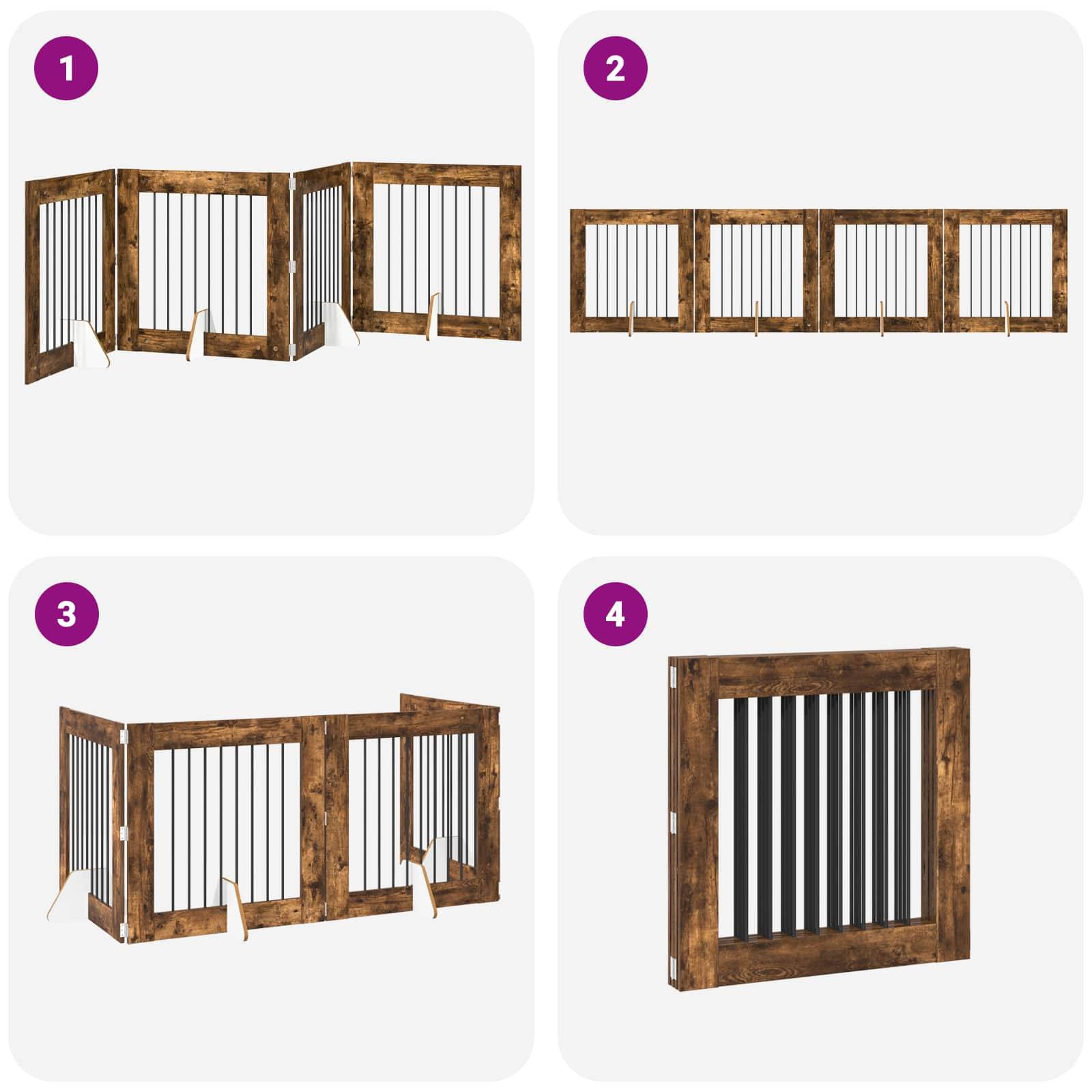 ComfortXL - Barrière Porte Chien Pliable Modulable En Bois Intérieur Avec Supports 4 Panneaux 321x80cm Chêne Fumé - Image 7