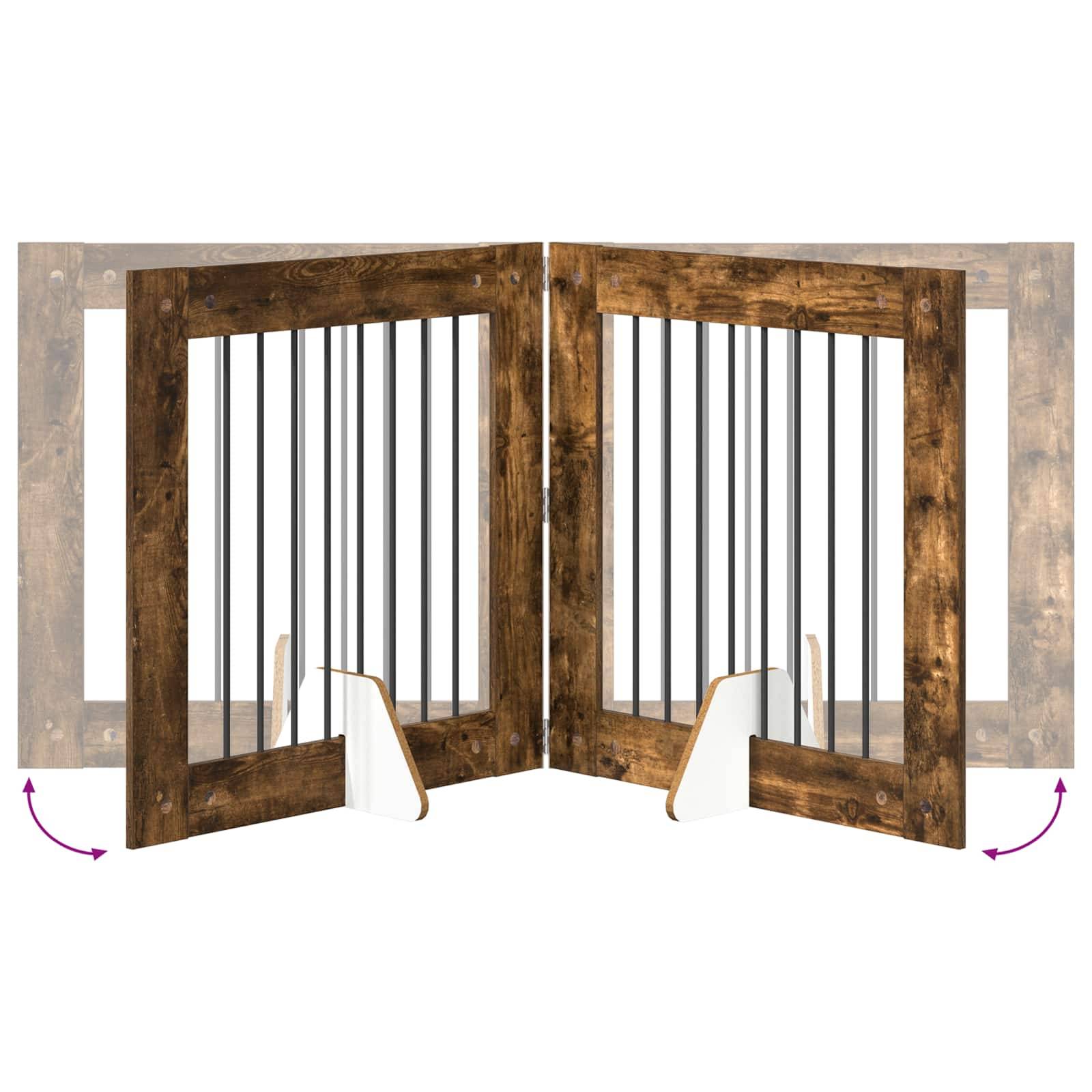 ComfortXL - Barrière Porte Chien Pliable Modulable En Bois Intérieur Avec Supports 4 Panneaux 321x80cm Chêne Fumé - Image 6