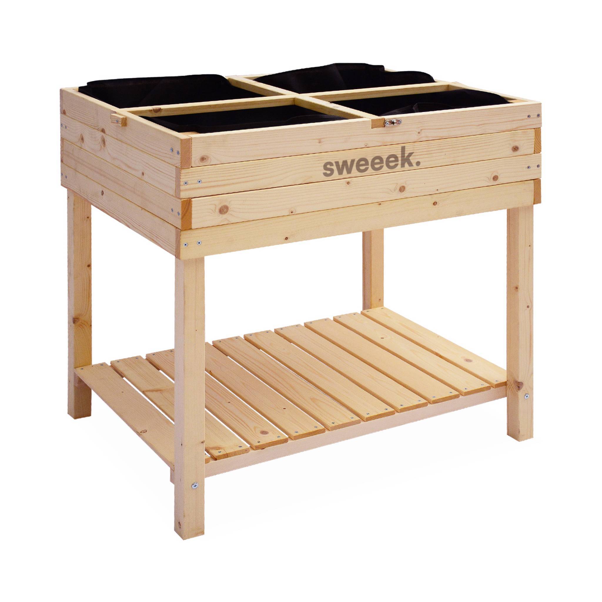 sweeek - Potager en bois sur pieds et serre en polycarbonate amovible. ERABLE. 2 en 1. avec étagère et géotextile. 80 x 60 x 109 cm | sweeek - Image 5